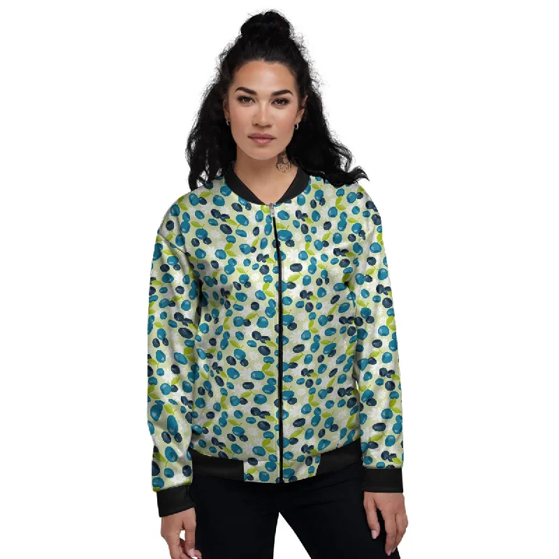 Blueberry And Daisy Print Pattern Women's Bomber Jacket