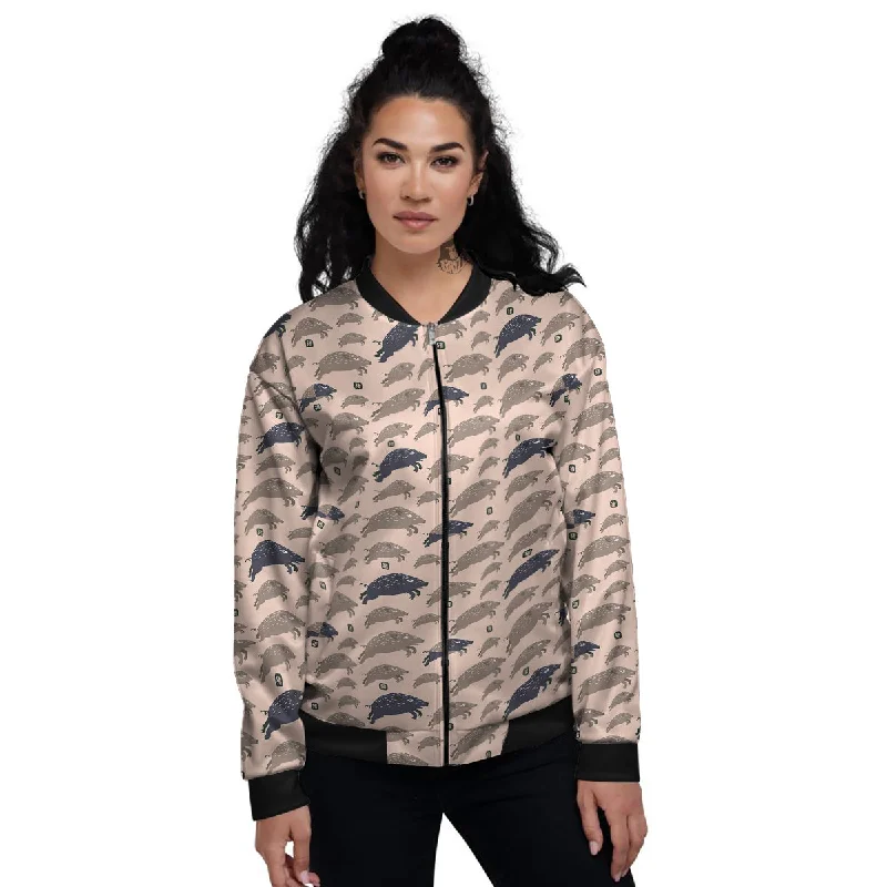 Boar Jumping Print Pattern Women's Bomber Jacket