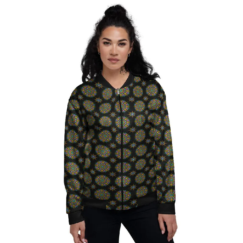 Bohemian Colorful Mandala Print Pattern Women's Bomber Jacket