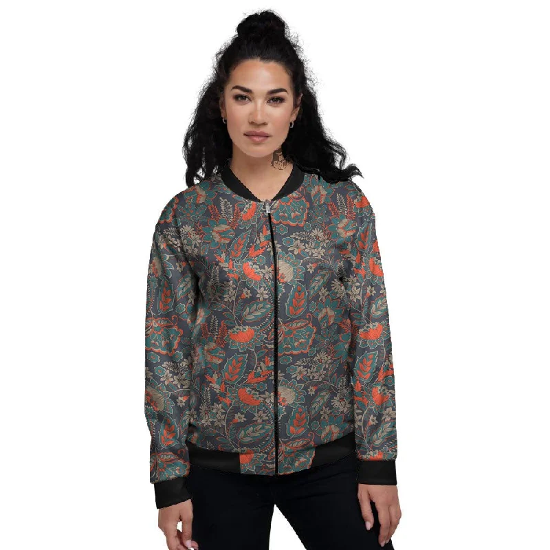 Bohemian Floral Retro Vintage Print Pattern Women's Bomber Jacket