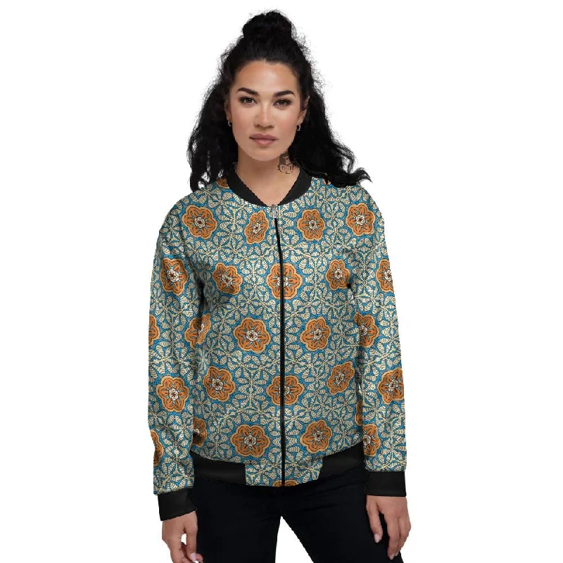 Bohemian Mandala Floral Print Pattern Women's Bomber Jacket