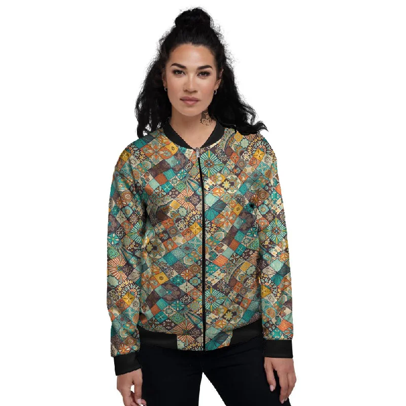 Bohemian Mandala Floral Vintage Print Pattern Women's Bomber Jacket