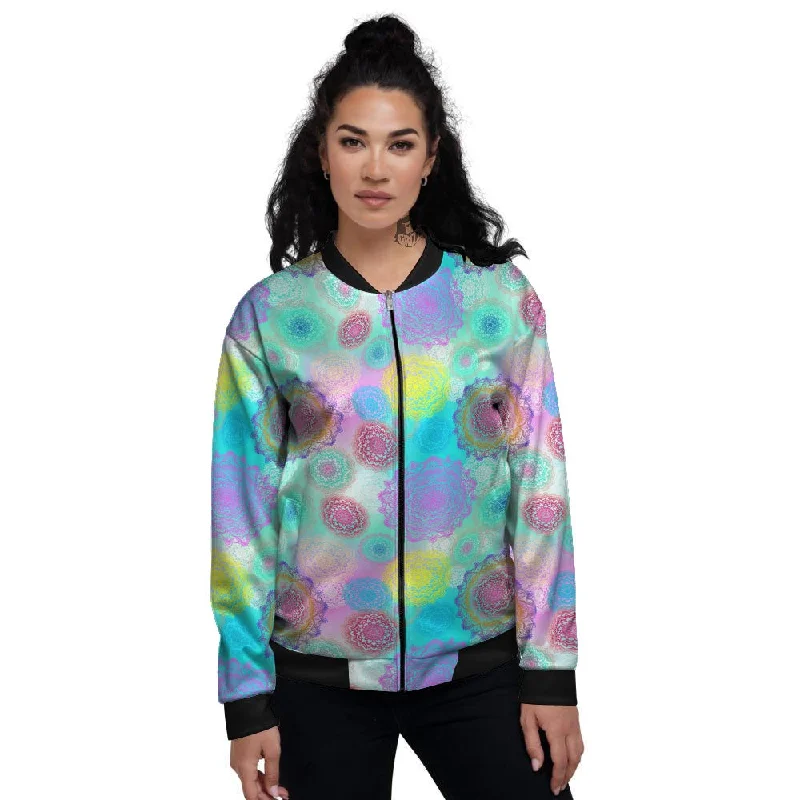 Bohemian Mandala Pastel Print Pattern Women's Bomber Jacket