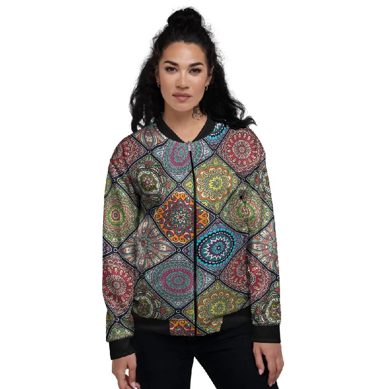 Bohemian Mandala Retro Print Pattern Women's Bomber Jacket