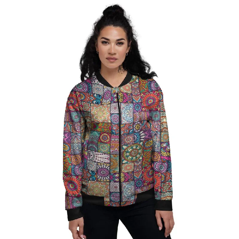 Bohemian Mandala Tile Print Pattern Women's Bomber Jacket