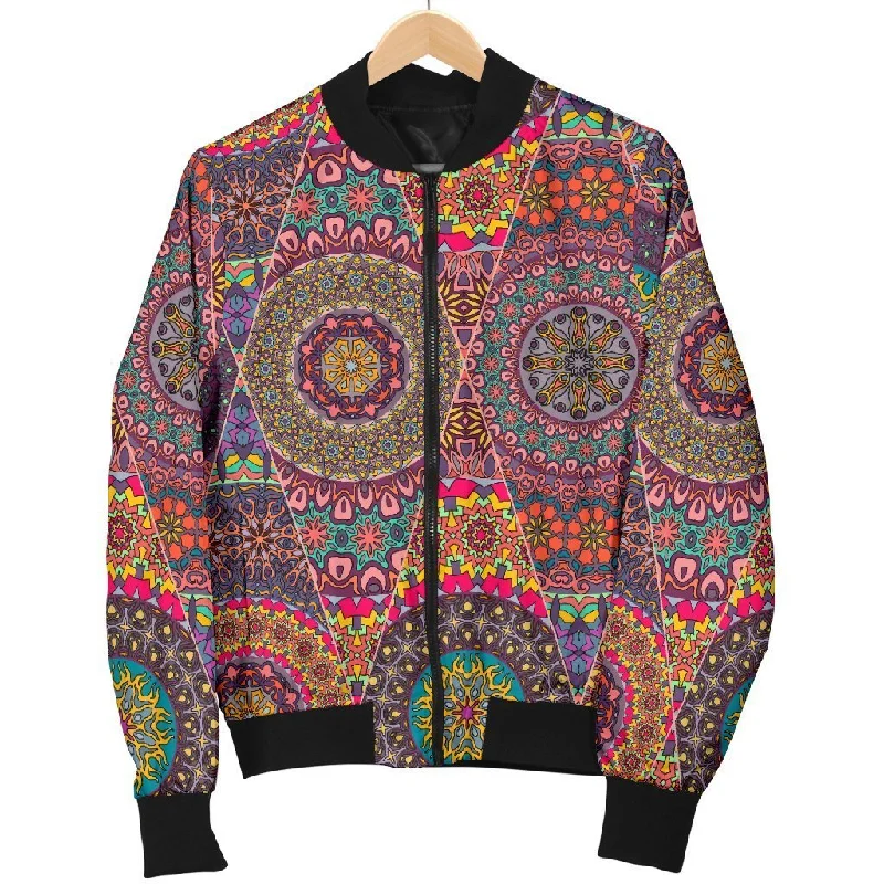 Bohemian Patchwork Pattern Print Women Casual Bomber Jacket