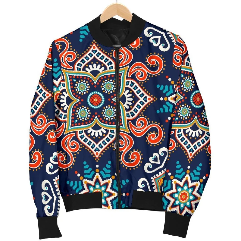 Bohemian Pattern Print Women Casual Bomber Jacket