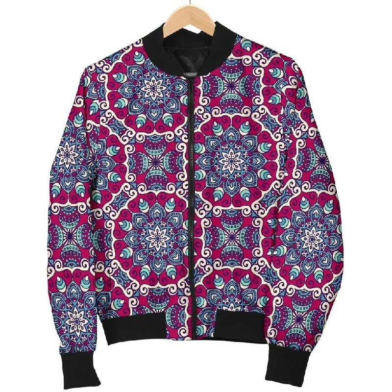 Bohemian Print Pattern Women Casual Bomber Jacket