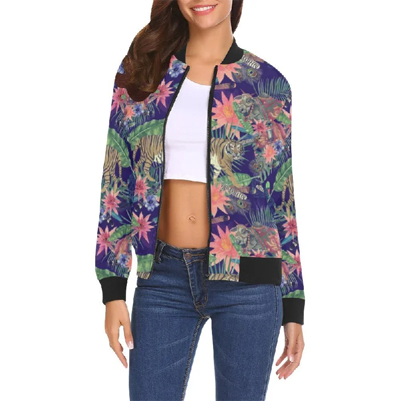 Bohemian Tiger Pattern Print Women Casual Bomber Jacket