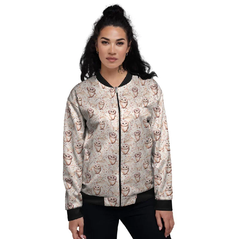 Boho Cute Owl Print Pattern Women's Bomber Jacket