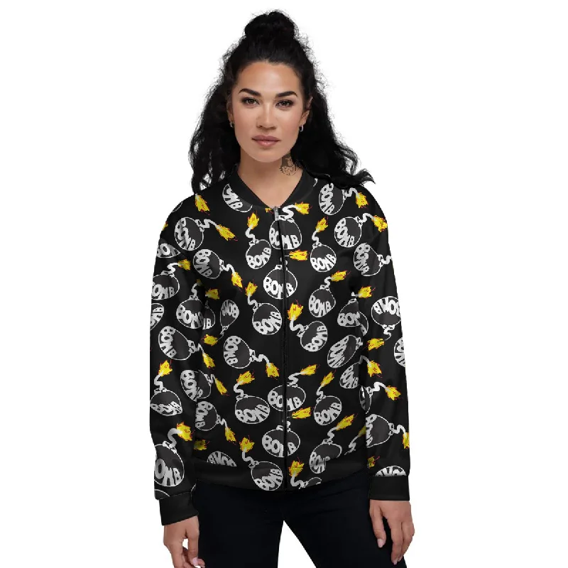 Bomb And Fire Print Pattern Women's Bomber Jacket