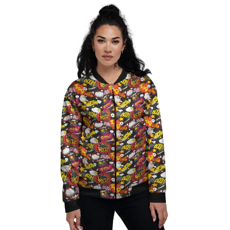 Bomb Boom Comic Graffiti Print Pattern Women's Bomber Jacket