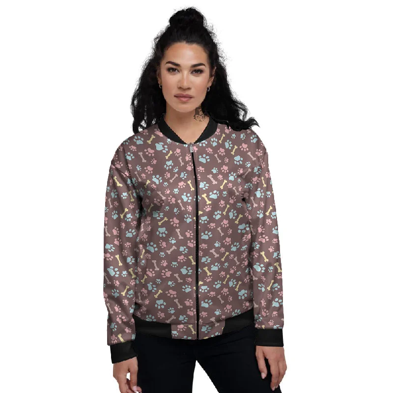 Bone And Colorful Paw Print Pattern Women's Bomber Jacket