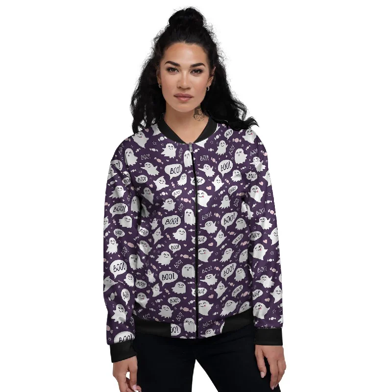 Boo Cute Ghost Print Pattern Women's Bomber Jacket