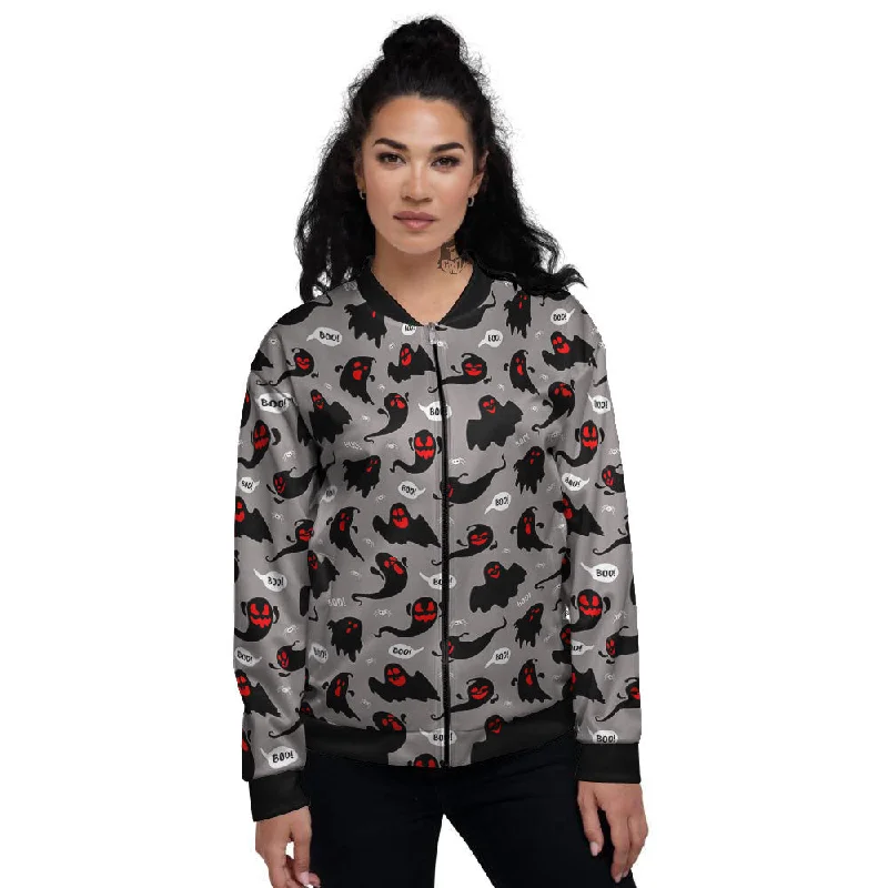 Boo Ghost Print Pattern Women's Bomber Jacket