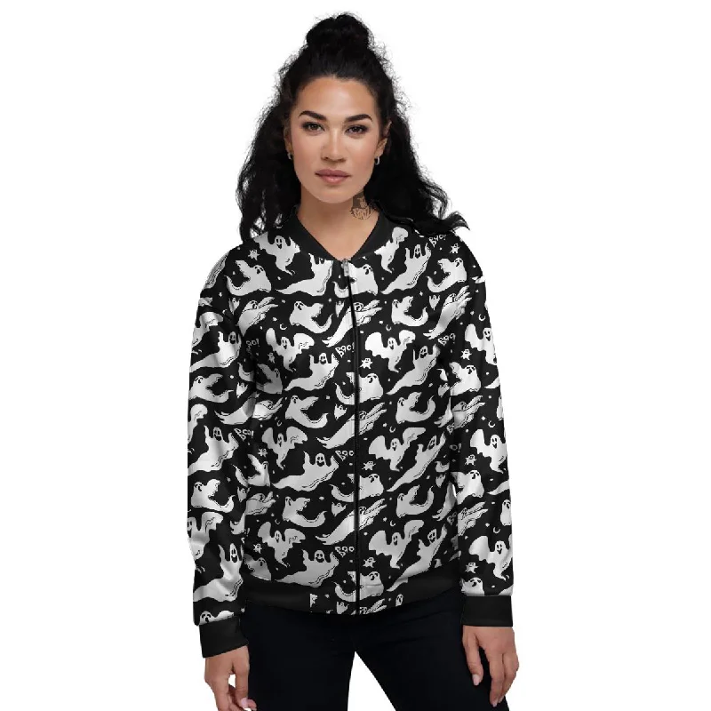 Boo Scary Ghost Print Pattern Women's Bomber Jacket