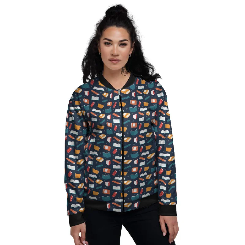 Books Colorful Print Pattern Women's Bomber Jacket