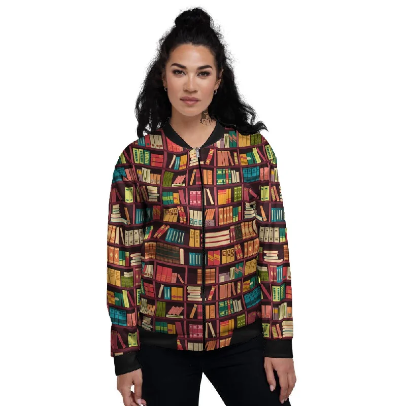 Bookshelf Vintage Print Pattern Women's Bomber Jacket