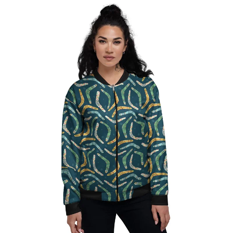 Boomerang Australian Print Pattern Women's Bomber Jacket