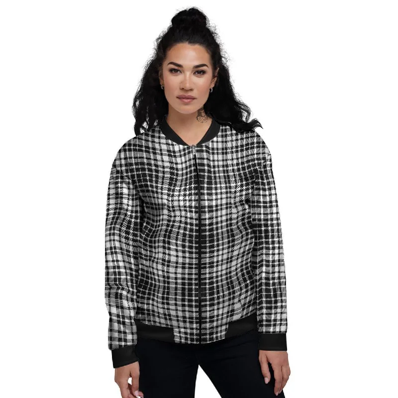 Border Tartan White And Black Print Women's Bomber Jacket