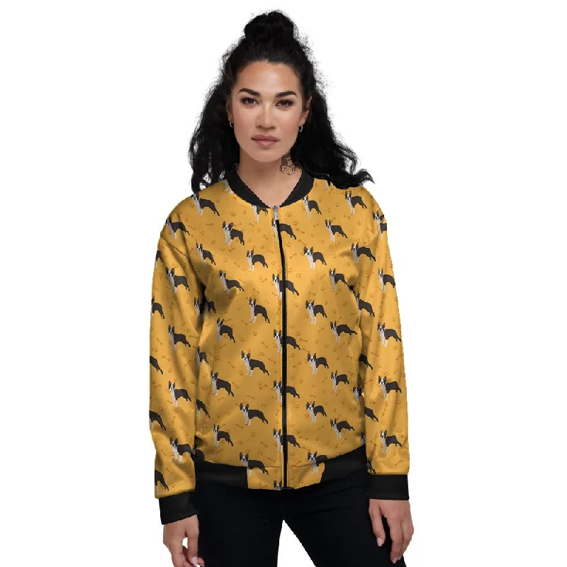 Boston Terrier Cartoon Print Pattern Women's Bomber Jacket