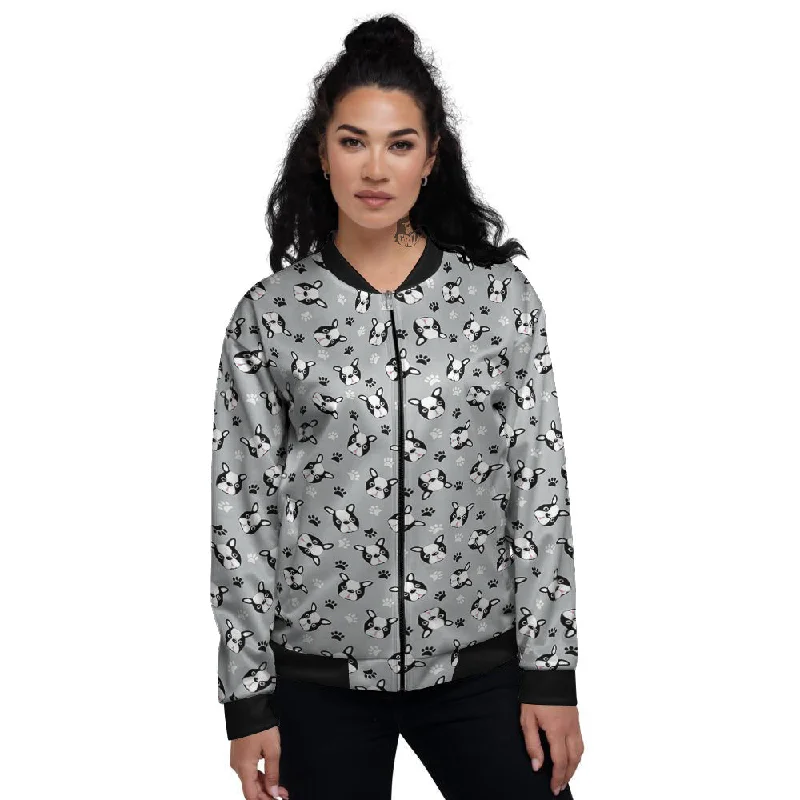 Boston Terrier Faces Cute Print Women's Bomber Jacket