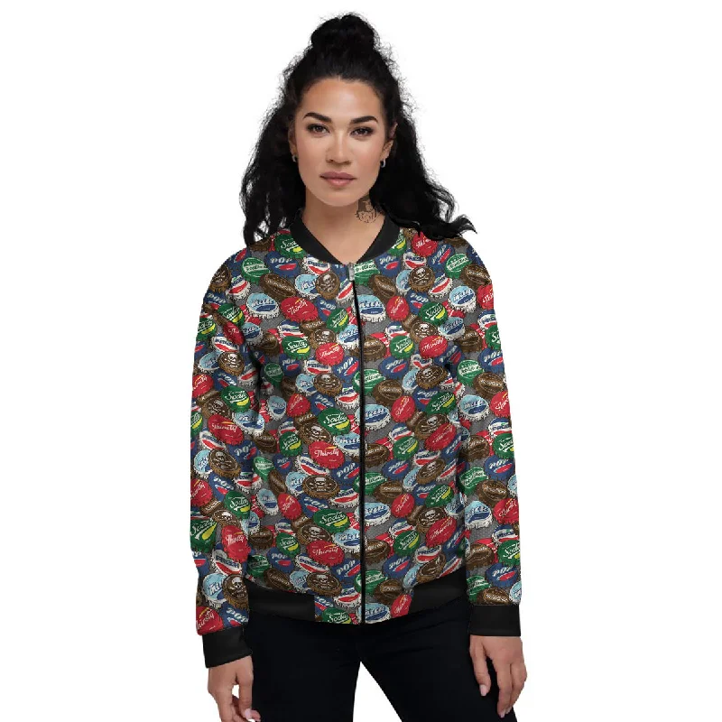 Bottle Caps Print Pattern Women's Bomber Jacket