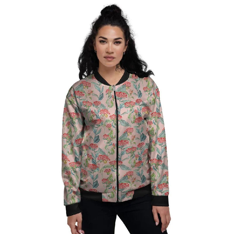 Bouvardia Red Print Pattern Women's Bomber Jacket