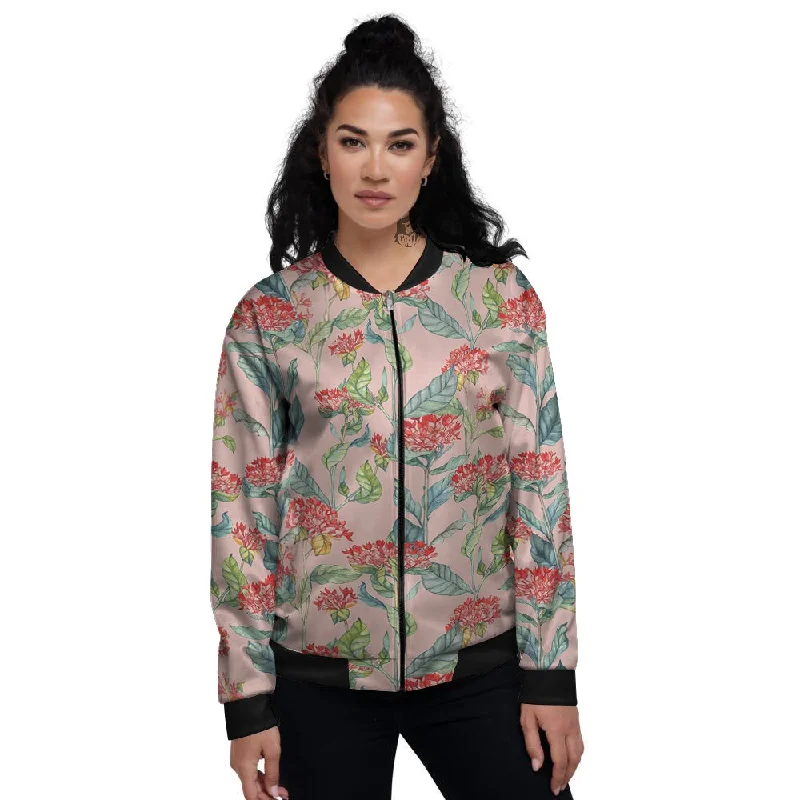 Bouvardia Watercolor Print Pattern Women's Bomber Jacket