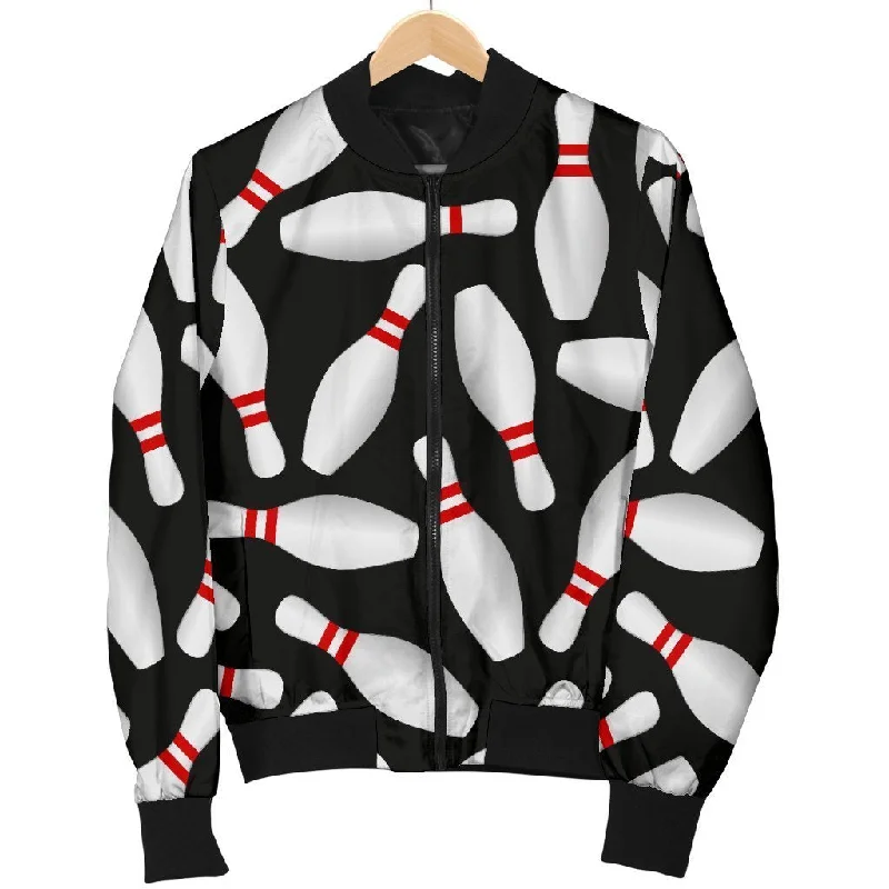 Bowling Print Pattern Women Casual Bomber Jacket