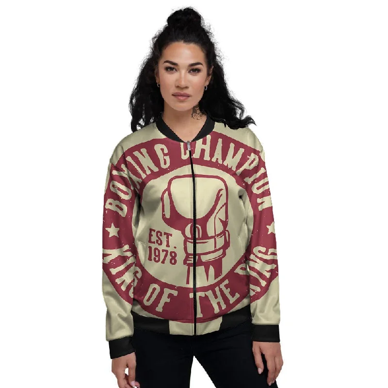 Boxing Champion King of The Ring Print Women's Bomber Jacket