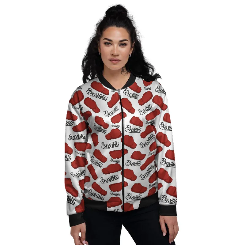 Boxing Glove And Text Print Pattern Women's Bomber Jacket