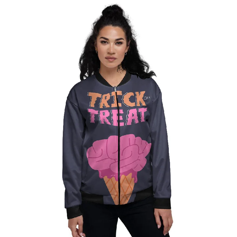 Brain Halloween Print Women's Bomber Jacket