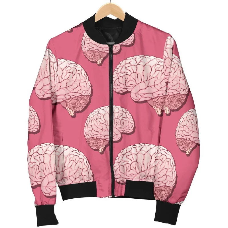 Brain Pink Pattern Print Women Casual Bomber Jacket