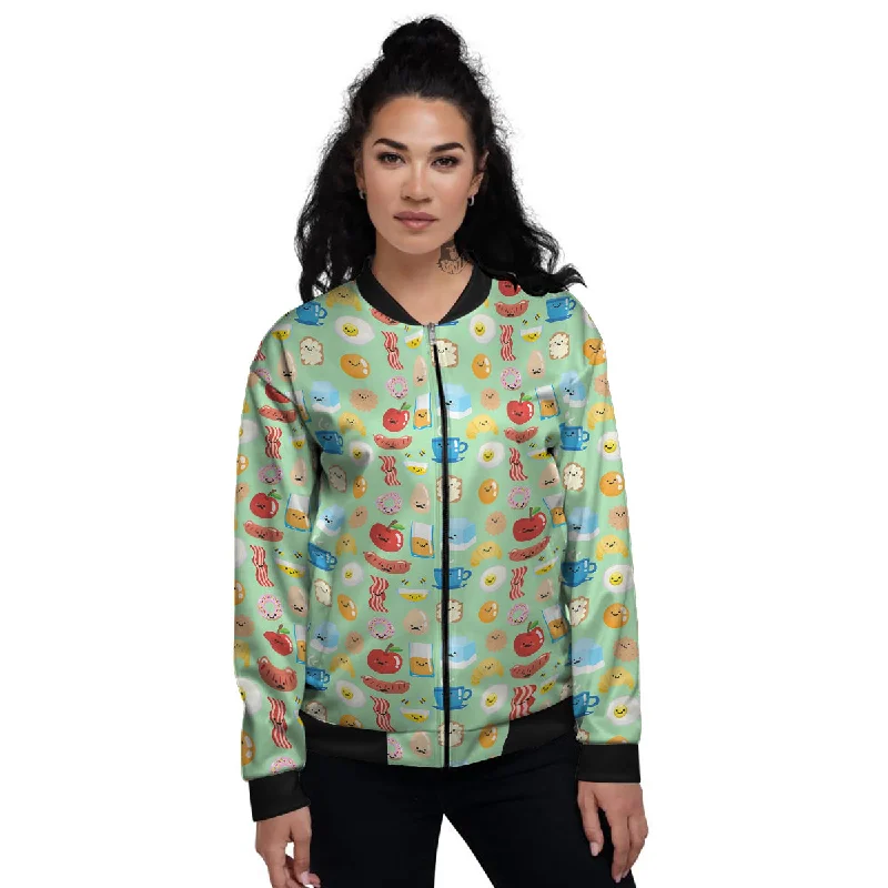 Breakfast Cartoon Print Pattern Women's Bomber Jacket