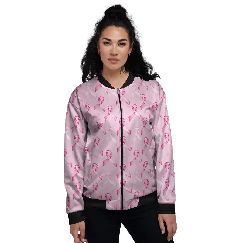 Breast Cancer Awareness Print Pattern Women's Bomber Jacket