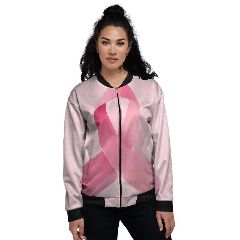 Breast Cancer Awareness Ribbon Print Women's Bomber Jacket