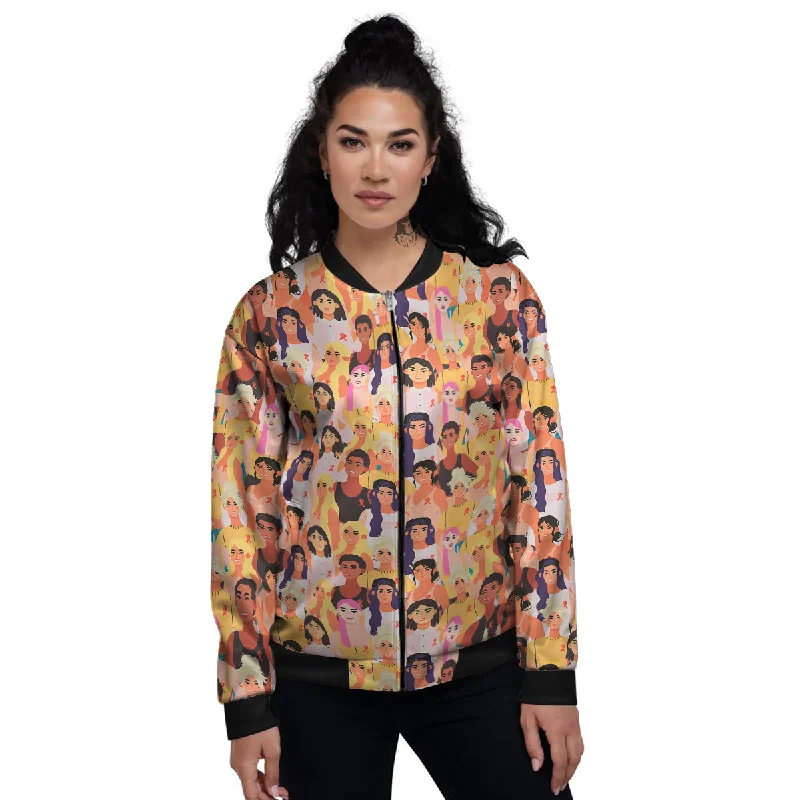 Breast Cancer Be Strong Print Pattern Women's Bomber Jacket