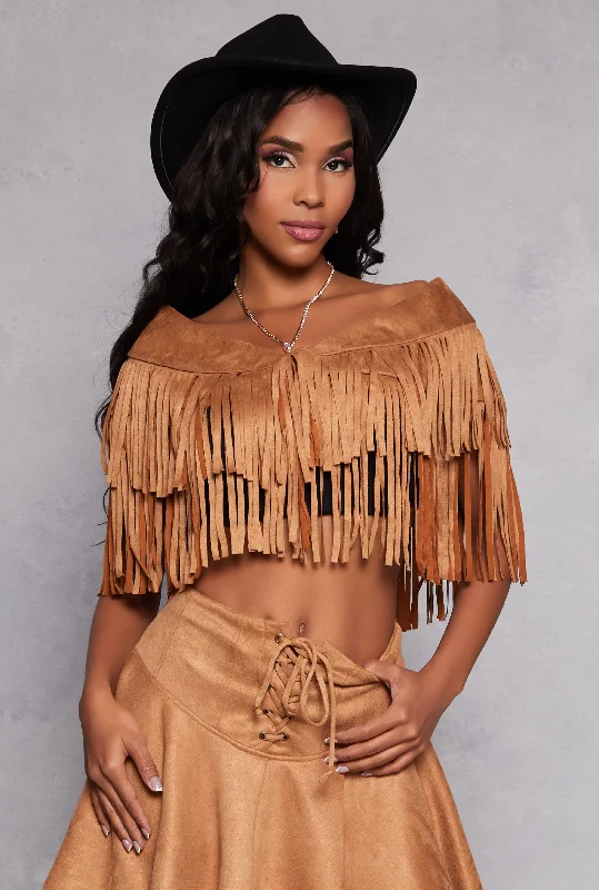 Faux Suede Fringe Bolero Vest