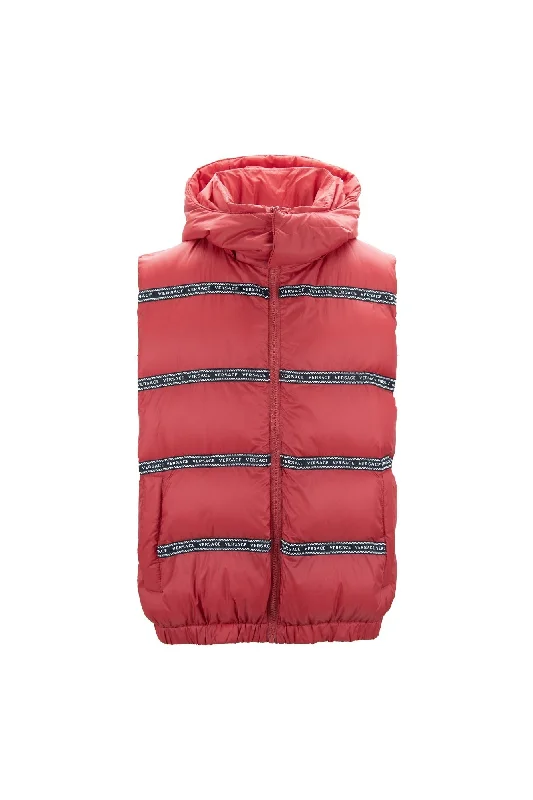 Elegant Red Versace Logo Vest with Detachable Hood