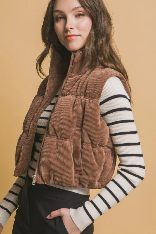 Corduroy Zip Up Puffer Vest