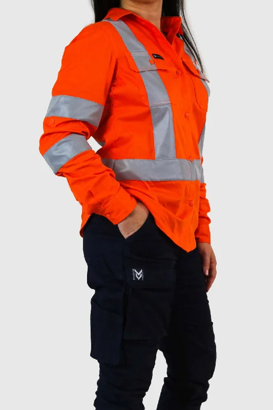 Hi-Vis Long Sleeve Work Shirt Orange Ladies