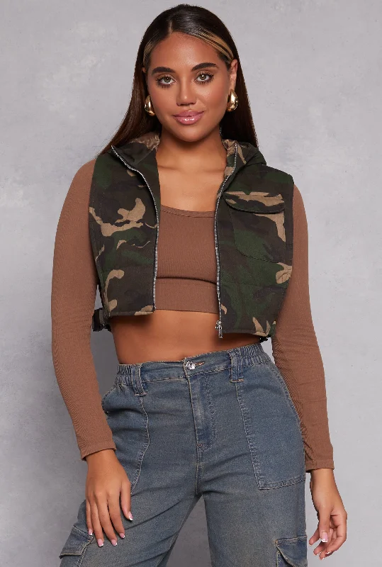 Camo Zip Front Cropped Vest