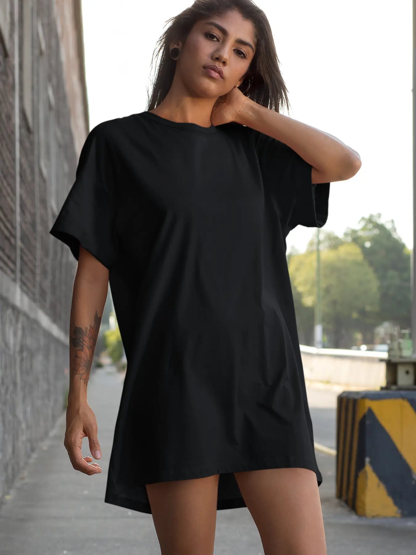 Solid Color Crew Neck Tee Dress, Casual Short Sleeve Dress For Spring & Summer, Women's Clothing