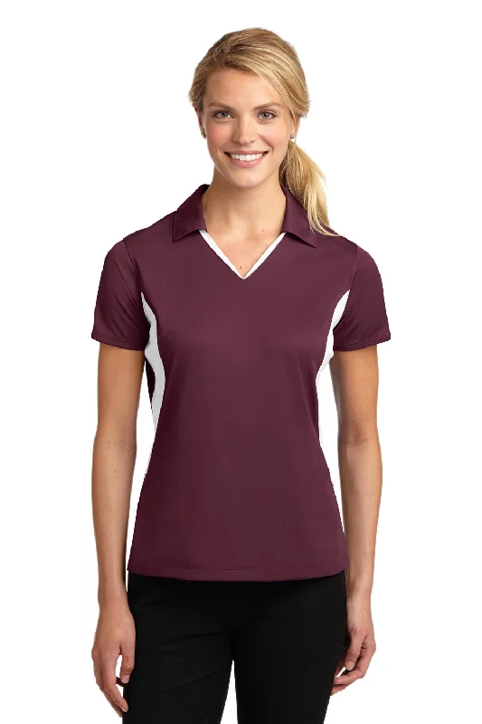 Sport-Tek Womens Sport-Wick Moisture Wicking Short Sleeve Polo Shirt - Maroon/White