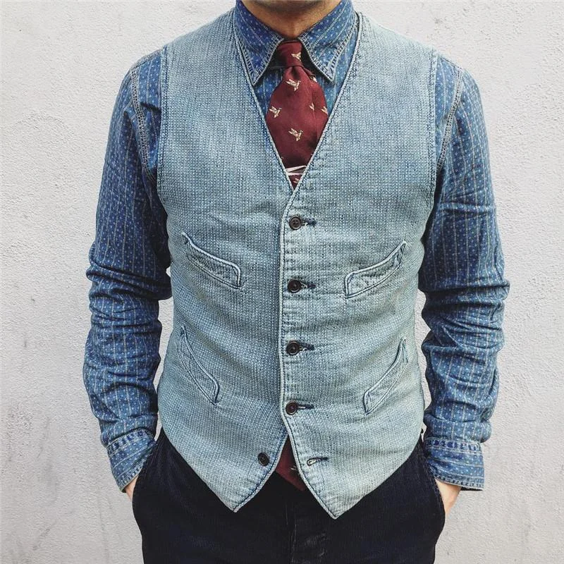 Stylish Solid Color Slim Denim Vests