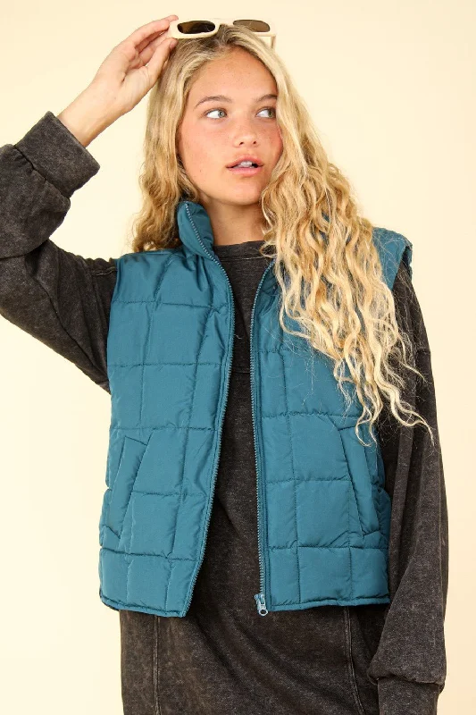 Zip-Up Puffer Vest - Blue