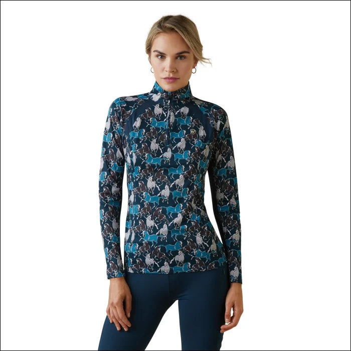 Womens Sunstopper 2.0 1/4 Zip Base Layer - Blue Print