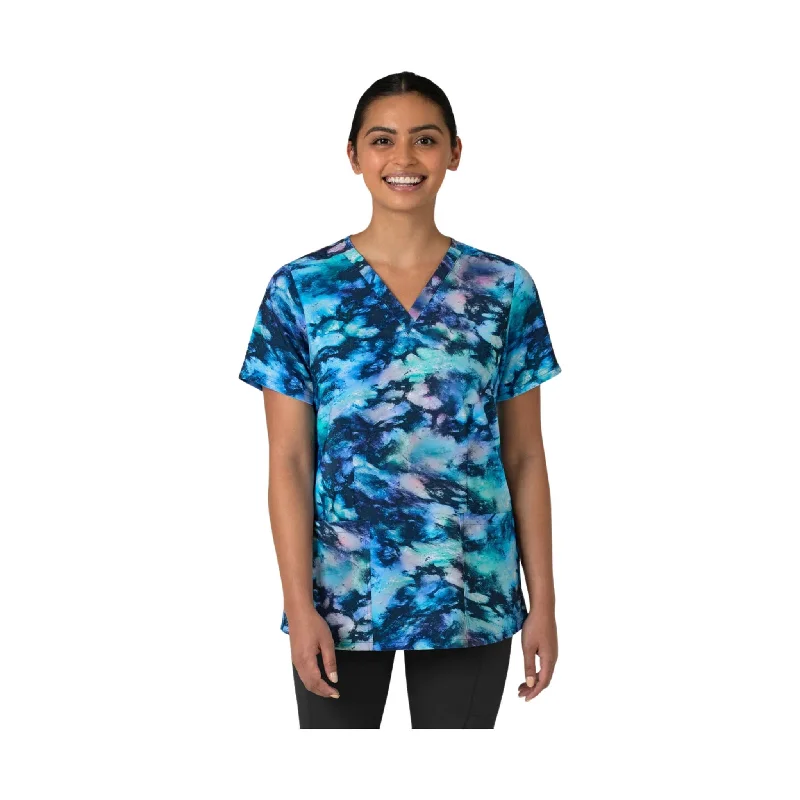 WonderWink Women's Fitted 3 Pocket V Neck Print Scrub Top - Dancing Dream