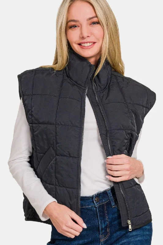 Cropped Puffer Vest with Pockets